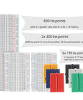 Solderless Prototype Breadboard Kit With 1x830 Tie In Grid, 2x400 Tie Points, And 6x170 Tie Points Mini Modular Breadboard for DIY Prototyping