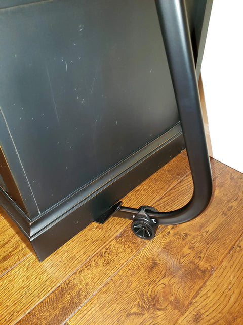 Heavy Duty Furniture Lifter Tool for Lifting Appliances, Cabinets and More; steel construction shown lifting cabinet on wood floor
