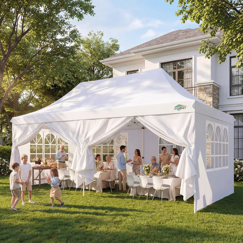 10x20 Pop Up Canopy With 6 Sidewalls For Parties And Outdoor Events, Waterproof UV50 Instant Shelter Gazebo in a garden setting