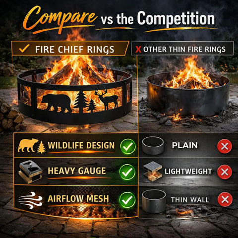 36 Inch Heavy Duty Wood Burning Fire Pit Ring With Decorative Wildlife Design comparison with competitor products