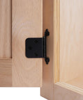 Free Swinging Non Self Closing Overlay Face Frame Cabinet Hinges Black 50 Pack 25 Pairs in use on wooden cabinet