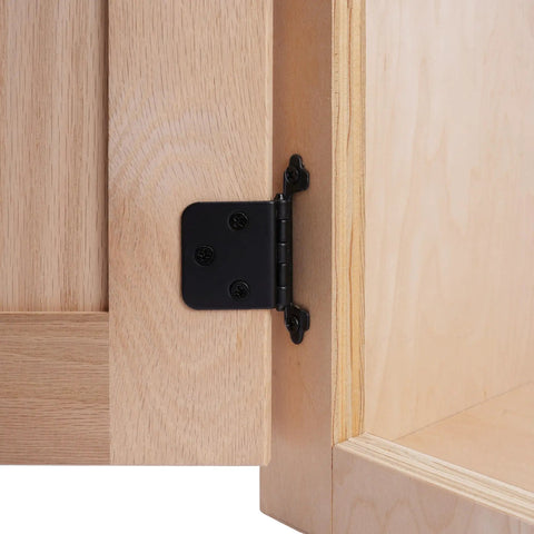 Free Swinging Non Self Closing Overlay Face Frame Cabinet Hinges Black 50 Pack 25 Pairs in use on wooden cabinet