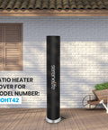 Heavy Duty Patio Heater Cover For Outdoor Infrared Heaters Weatherproof Dustproof Tear Resistant Waterproof Wind Sun Snow Protection Easy On And Off Durable Shield covering a patio heater on a deck.