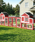 Extra Large Outdoor Chicken Coop With Run And Wheels For Six To Ten Chickens, mobile hen house with nesting boxes, red and white design