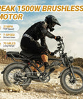 Rider on Beast Mode Electric Fat Tire Mountain Bike with Full Suspension, 1500W Peak Motor, and 20-Inch All-Terrain Tires