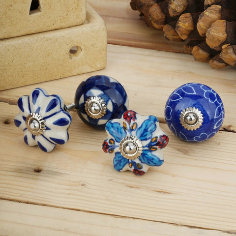 Colorful Blue Ceramic Cabinet Knobs Set Of 25 For Kitchen Cabinets, Bathrooms, Dressers, Cupboards And Drawers, Handmade Pottery