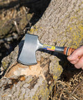 Sportsmans Axe 14 Inch USA Made Camping Hatchet With Forged Steel Blade And Genuine Leather Grip chopping wood outdoors