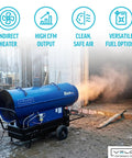 Heavy Duty Mobile Indirect Diesel Air Heater Dropping Serious Heat For Job Sites And Contractor Crews With Straight Up Reliable Commercial Fuel Warming Setup For Quick Site Thawing in construction environment.