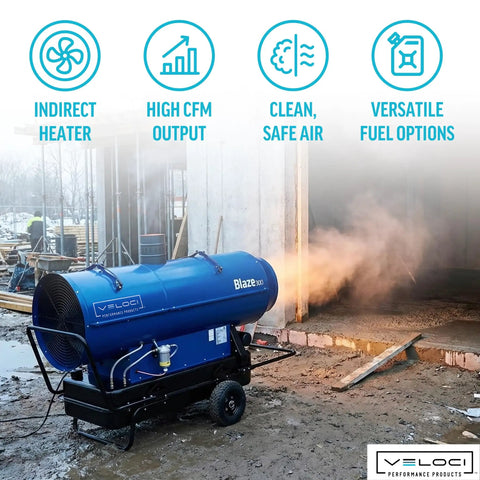 Heavy Duty Mobile Indirect Diesel Air Heater Dropping Serious Heat For Job Sites And Contractor Crews With Straight Up Reliable Commercial Fuel Warming Setup For Quick Site Thawing in construction environment.