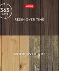 Comparison of resin and wood materials over 365 days showing resin durability versus wood aging.