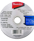 Close-up of Makita abrasive cut-off wheel, 4-1/2 inch 7/8 inch arbor, text details visible on the disc surface.