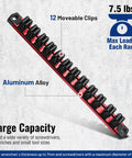 Side view of Magnetic Screwdriver And Wrench Organizer With Aluminum Rail, showing 12 clips, 7.5 lbs max load per rack.