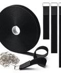 One Inch By Sixteen Foot Hook And Loop Straps With Twenty Five Metal Buckles Adjustable Fastening Straps Cut To Length Nylon Ties For No Fuss Organizer Or Storage Reusable Nylon Cable Ties Black