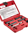 Front view of red LTI Tools LT1350 Lug Ripper kit in plastic case with black sockets and metal bits
