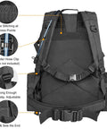 Back view of 60L Tactical Backpack Rucksack For Outdoors Military Style Assault Pack With Detachable Front Bag And MOLLE System Built Tough 600D