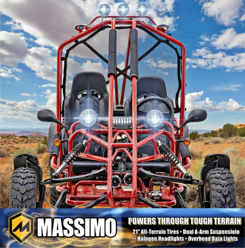 Go Kart With 169cc 10 HP Engine, 35 MPH Top Speed, Independent Suspension, Adjustable Seats, Baja Lights, All Terrain Tires, Adult Size, Red