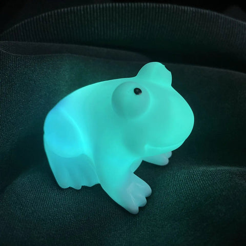 Ultra Cute Frog LED Night Light For Kids Room With Automatic Color Changing LEDs glowing in a dark environment