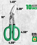 Beefy 10 Inch Bent Compound Action Tin Snips With Drop Forged Blades For Heavy Duty Metal Cutting High Carbon Steel Construction
