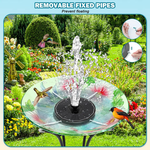 Solar Fountain Pump For Bird Bath And Garden, 3.5W Glass Solar Panel With 2000mAh Battery, birds near colorful fountain