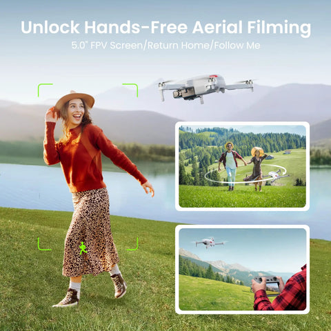 Lightweight Foldable Drone With EIS 4K Camera And GPS 5 Inch Screen On Controller shown capturing outdoor footage.