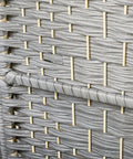 Close-up of the hand-woven PP panels on the Renters Friendly Ready To Use Six Foot Four Panel Room Divider in mixed gray.