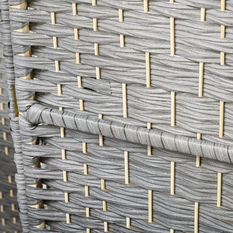 Close-up of the hand-woven PP panels on the Renters Friendly Ready To Use Six Foot Four Panel Room Divider in mixed gray.