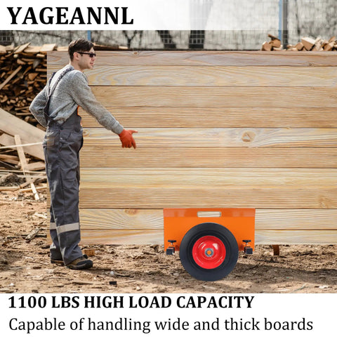 Person using Orange Beefy Heavy Duty Panel Dolly 1100 Lbs Capacity With 10 Inch Solid Wheels Door Cart For Drywall Panels