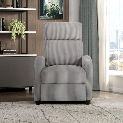 Cozy Corduroy Pushback Recliner Chair With Solid Wood Frame And Metal Base, Easy Assembly, Small Soft Single Sofa For Living Room