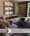 Living room with dimmable LED chandelier, featuring Energy Saving LED Filament T8 Tubular Light Bulb 2W 25W Equivalent Candelabra E12 Base