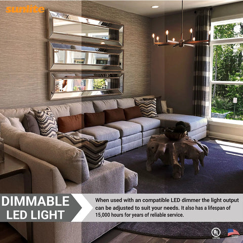 Living room with dimmable LED chandelier, featuring Energy Saving LED Filament T8 Tubular Light Bulb 2W 25W Equivalent Candelabra E12 Base