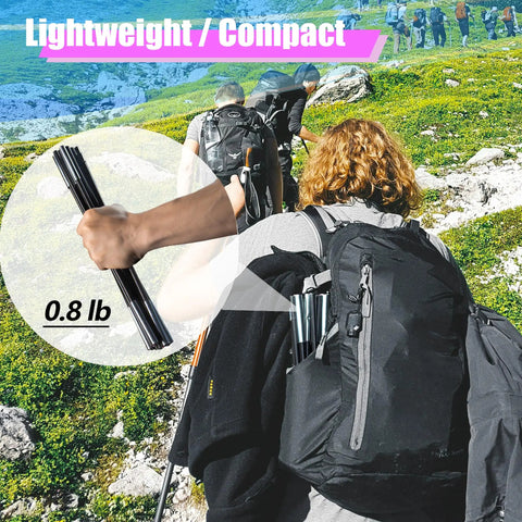 Fiberglass Tent Pole Replacement Kit 12 Ft Pre Assembled Black Outdoor Tent Pole being carried in hiking backpack