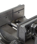 Beefy Tilting Vise For Benchtops And Drill Presses With A 4.25 Inch Jaw Opening 4.25 By 1.75 Inch Jaws Powder Coated Cast Iron Seven Tilting Stops 0 To 90 Degrees Five Half Inch Mounting Brackets For Drill Press Tables, close-up jaws