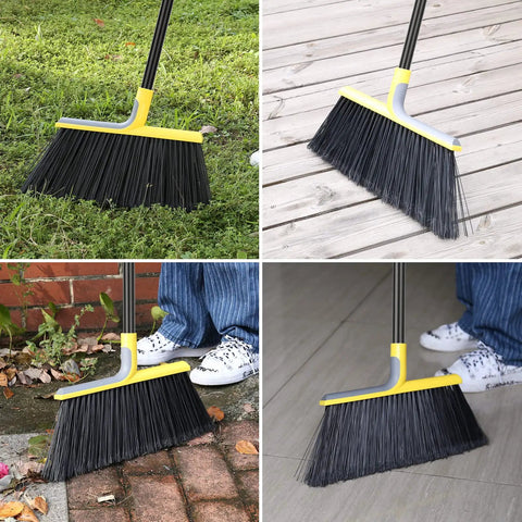 Four Pack Outdoor Broom With 58 Inch Adjustable Handle And 14.2 Inch Wide Heavy Duty Bristles for fine particle pickup on various surfaces