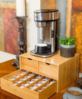 Extra Large Bamboo K Cup Holder And 2 Tier Counter Organizer Drawer With Sliding Design Space Saving Coffee pod storage