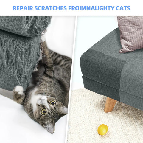 Self Adhesive Coarse Linen Fabric Repair Patches For Couch And Clothing Tear Restoration No Sweat DIY Home wardrobe essential on a cat-damaged couch.