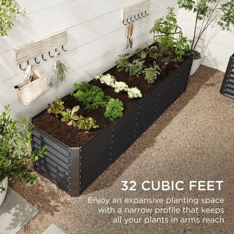 8x2x2 Ft Outdoor Metal Raised Rectangular Garden Bed With Open Base Drainage Heavy Duty Deep Root Planter for vegetables and flowers