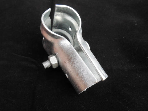 End Rail Tee Clamp Set One And Three Eighths Inch By One And Three Eighths Inch Galvanized Steel With Nut And Carriage Bolt on black background