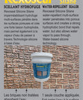 Heavy Duty Brick And Concrete Sealer With Silicone Silane Formula For Knockout Water Repellency On All Porous Masonry in 5 Gallon container on brick wall.