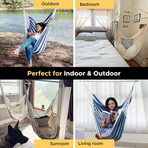 XXL Hammock Chair For Adults Large 70.9 By 47.2 Inch Swing Seat With 500 Lb Capacity in various indoor and outdoor settings