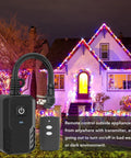 Outdoor Remote Control Outlet Plug Weatherproof Wireless Switch for Patio and Garden displayed in festive lighting setup