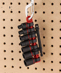 8 Piece 3/8 Inch Drive SAE Impact Socket Set with heavy duty heat treated steel hanging on pegboard