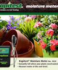 Soil Moisture Meter For Root Level Readings No Batteries Needed Quick Watering Cues For Over 150 Plants Ideal For Indoor Outdoor Gardens In Soil Use Only displayed amidst colorful potted flowers and gardening tools.