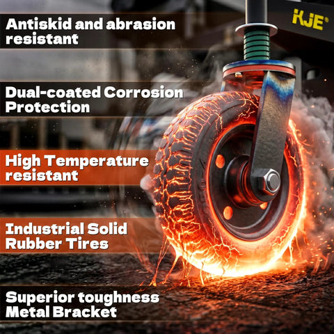 Heavy Duty Gate Wheel For Fences And Farm Gates, 8 Inch Wheel With 360 Degree Rotation, Spring Loaded Caster Supports Up To 600 Lbs, Dual Mount For Metal Tubes Or Wooden Gates shown with glowing heat effect on industrial solid rubber tire.