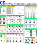 2830 Piece All In One DIY Electronics Components Kit Packed With Resistors Inductors Capacitors LEDs Triodes PCBs