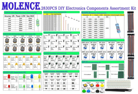 2830 Piece All In One DIY Electronics Components Kit Packed With Resistors Inductors Capacitors LEDs Triodes PCBs