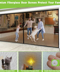 Magnetic Heavy Duty Fiberglass Garage Door Screen For Two Car Garage 16x7 Ft with family and dog inside, breathable mesh visible