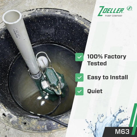 M63 Automatic Submersible Sump Pump With 3/10 HP Cast Iron Housing LED Power Plug in installation site, factory tested