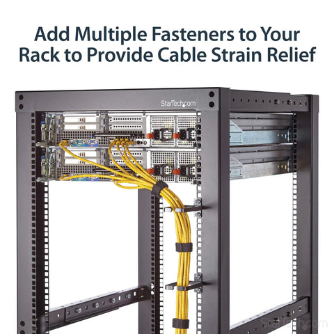 100 Ft Hook And Loop Cable Tape Roll securing cables in server rack for organized cable management, reducing strain.