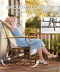 Person relaxing on Two Person Outdoor Glider Bench With Built In Table For Patio Hangout Or Porch Gray Swing Loveseat