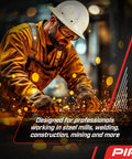 Worker wearing Fiberglass Full Brim Hard Hat Pro Grade With Wheel Ratchet 8 Point Suspension ANSI ISEA Z89.1 Helmet